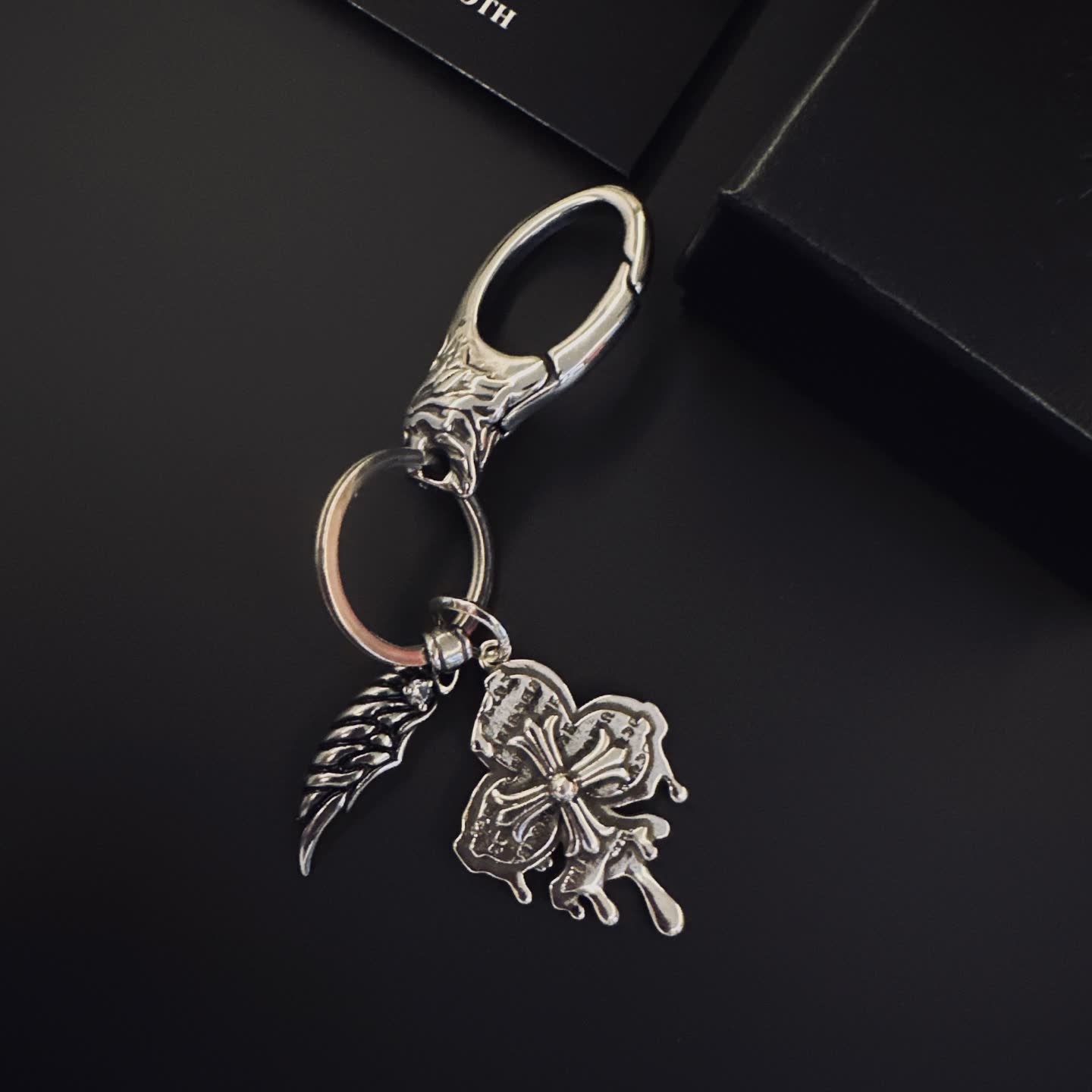Chrome Hearts Silver Keychain with Wing and Butterfly Charms